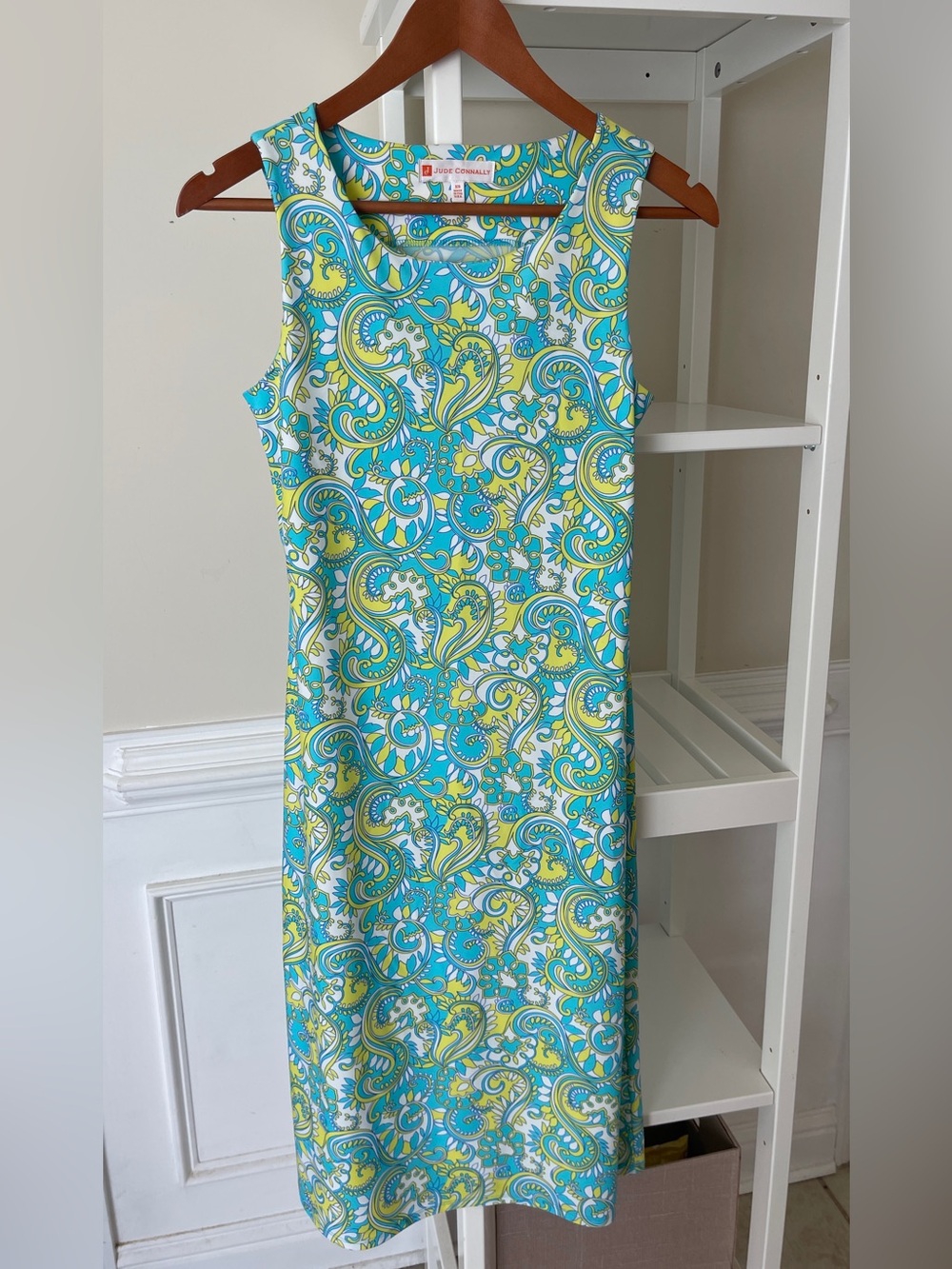 Jude Connally Turquoise & Yellow Paisley Midi Dress